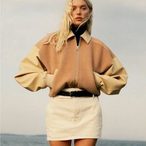 Helsa Faux Leather & Wool Blend Bomber